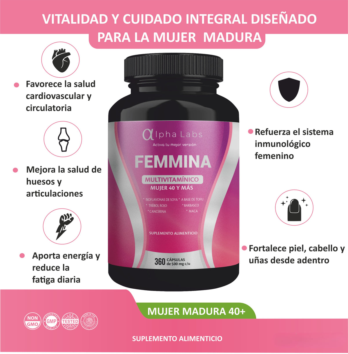 Femmina Alpha Labs Multivitamínico Mujer 40+ | 360 Cápsulas