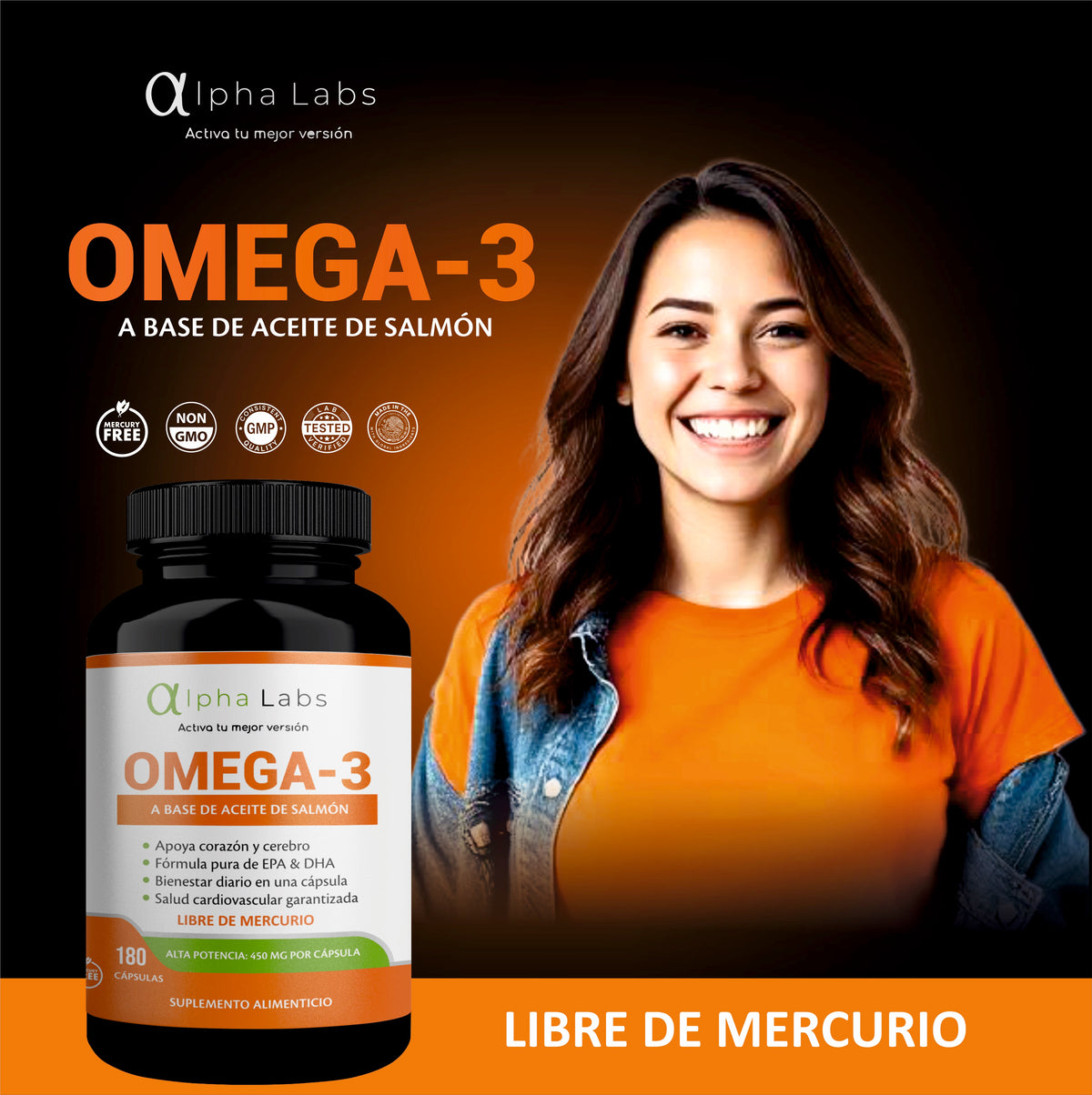 Omega 3 Alpha Labs Aceite de Salmón | 180 Cápsulas | DHA 300 mg + EPA 150 mg