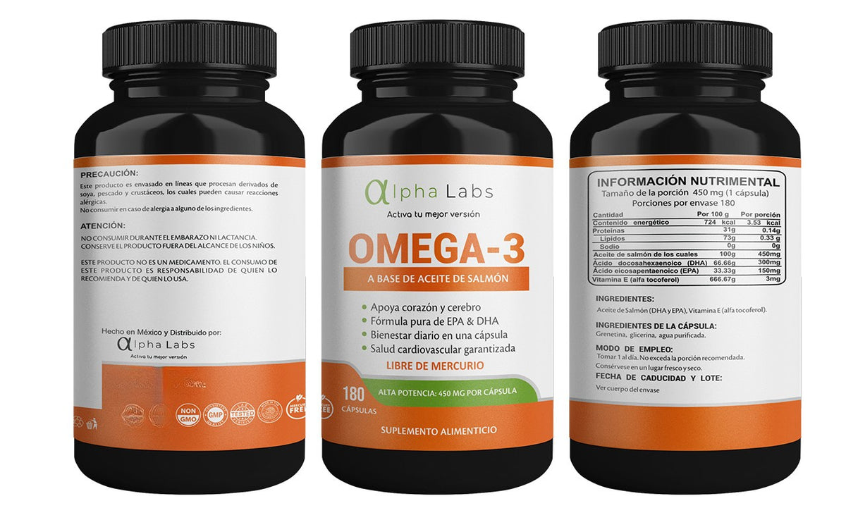 Omega 3 Alpha Labs Aceite de Salmón | 180 Cápsulas | DHA 300 mg + EPA 150 mg