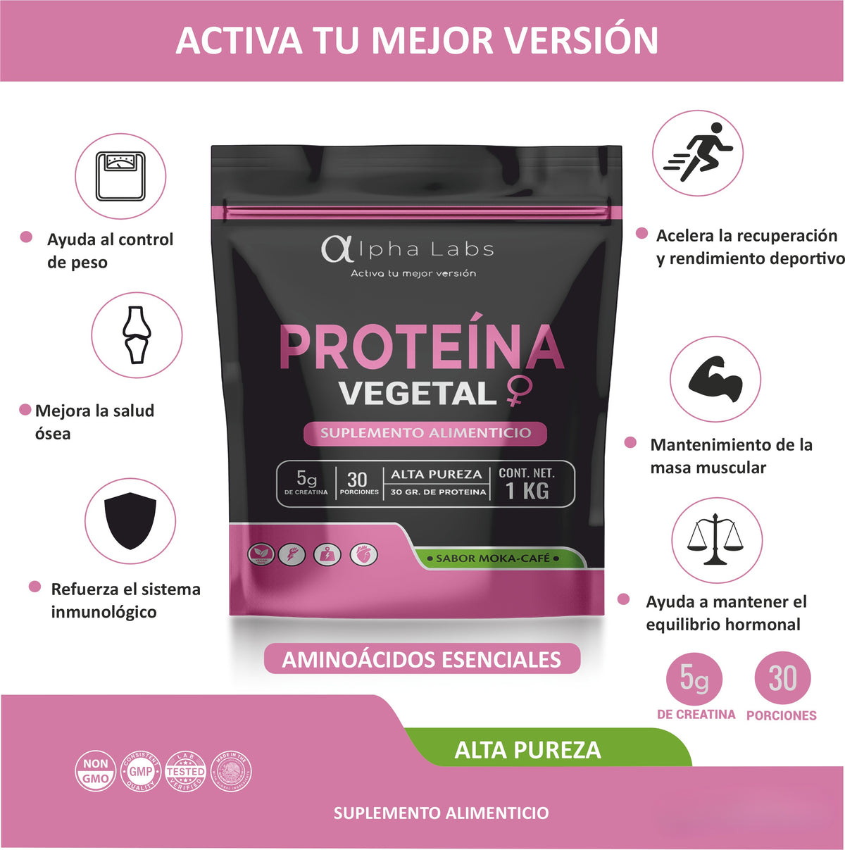 Proteína Mujer Alpha Labs Moka Café | 24 g Proteína | Inositol + AH | 1 kg