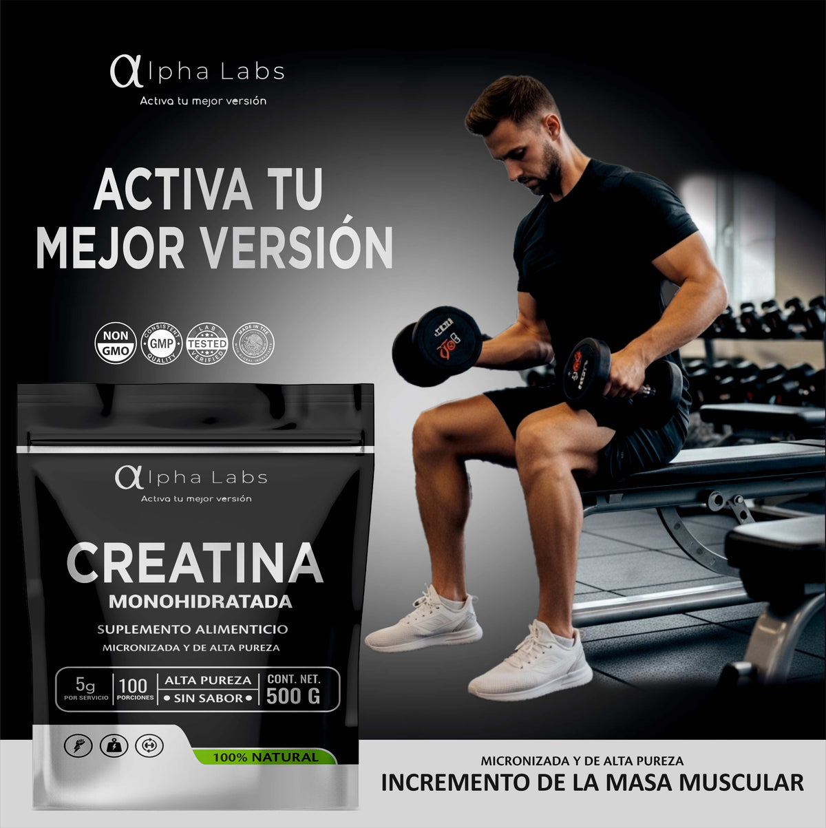 Creatina Monohidratada Micronizada Alpha Labs | 5 g por Porción | 500 g