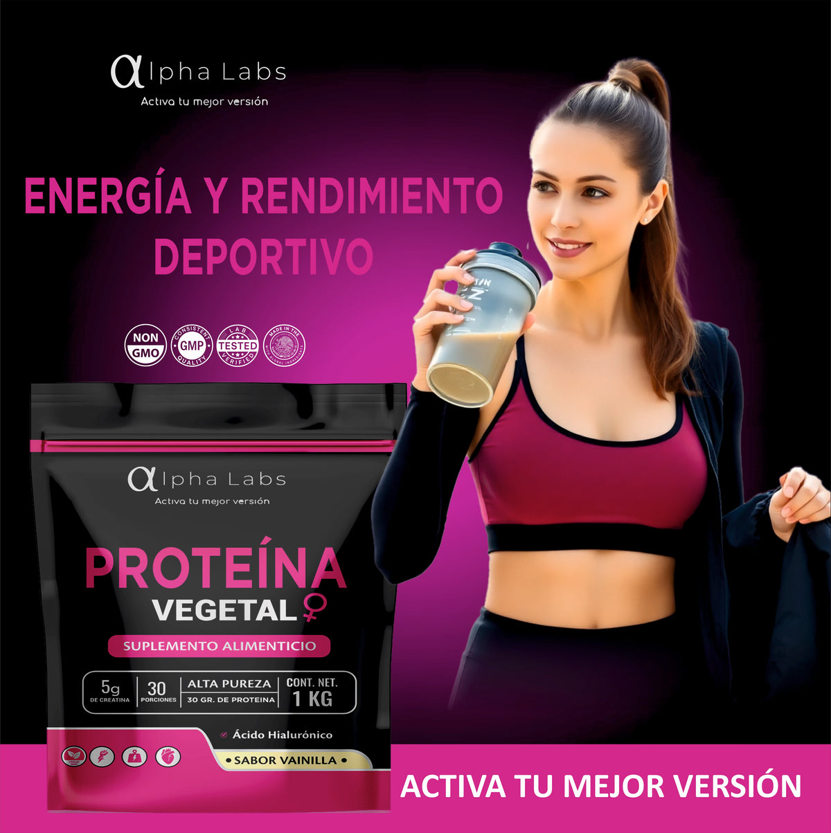 Proteína Mujer Alpha Labs Vainilla | 24 g Proteína | Creatina + Inositol | 1 kg