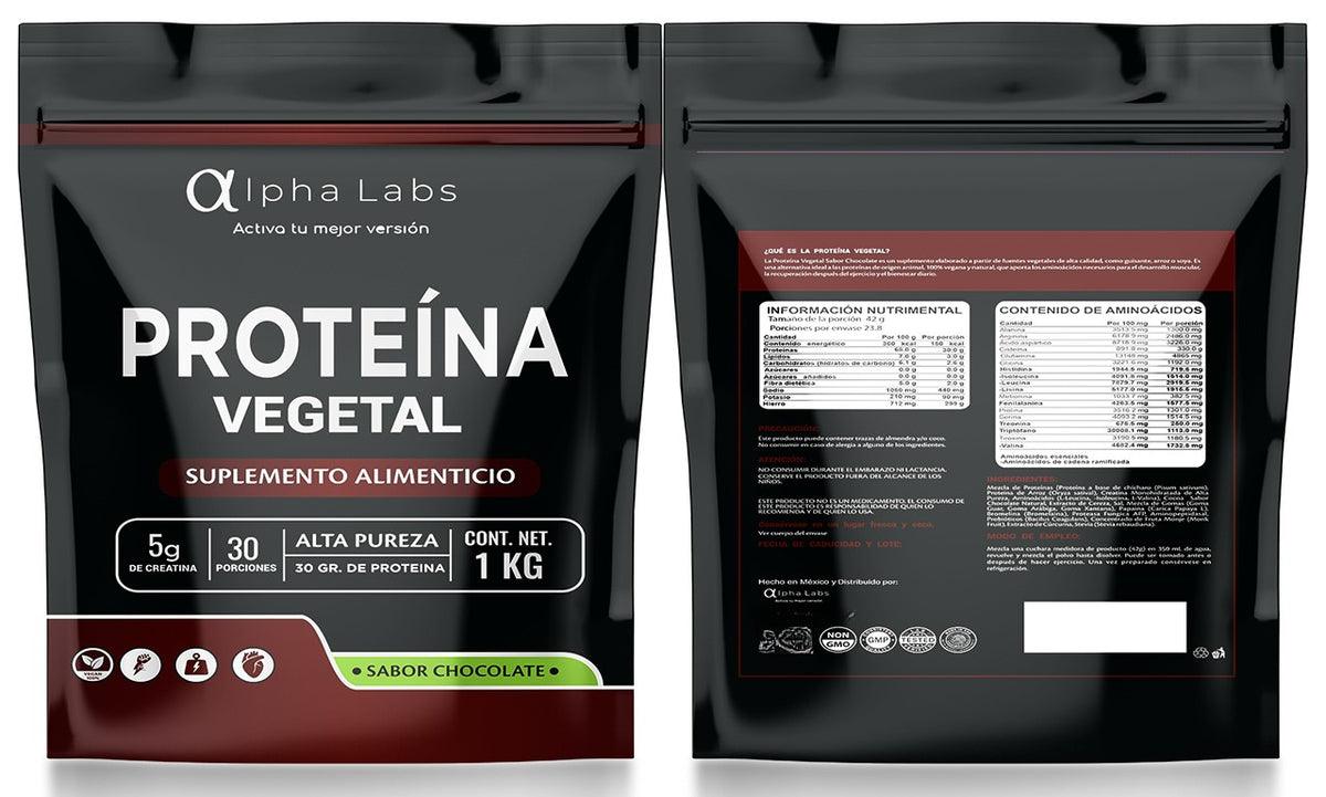 Proteína Vegetal Alpha Labs Chocolate | 30 g Proteína + 5 g Creatina | 1 kg