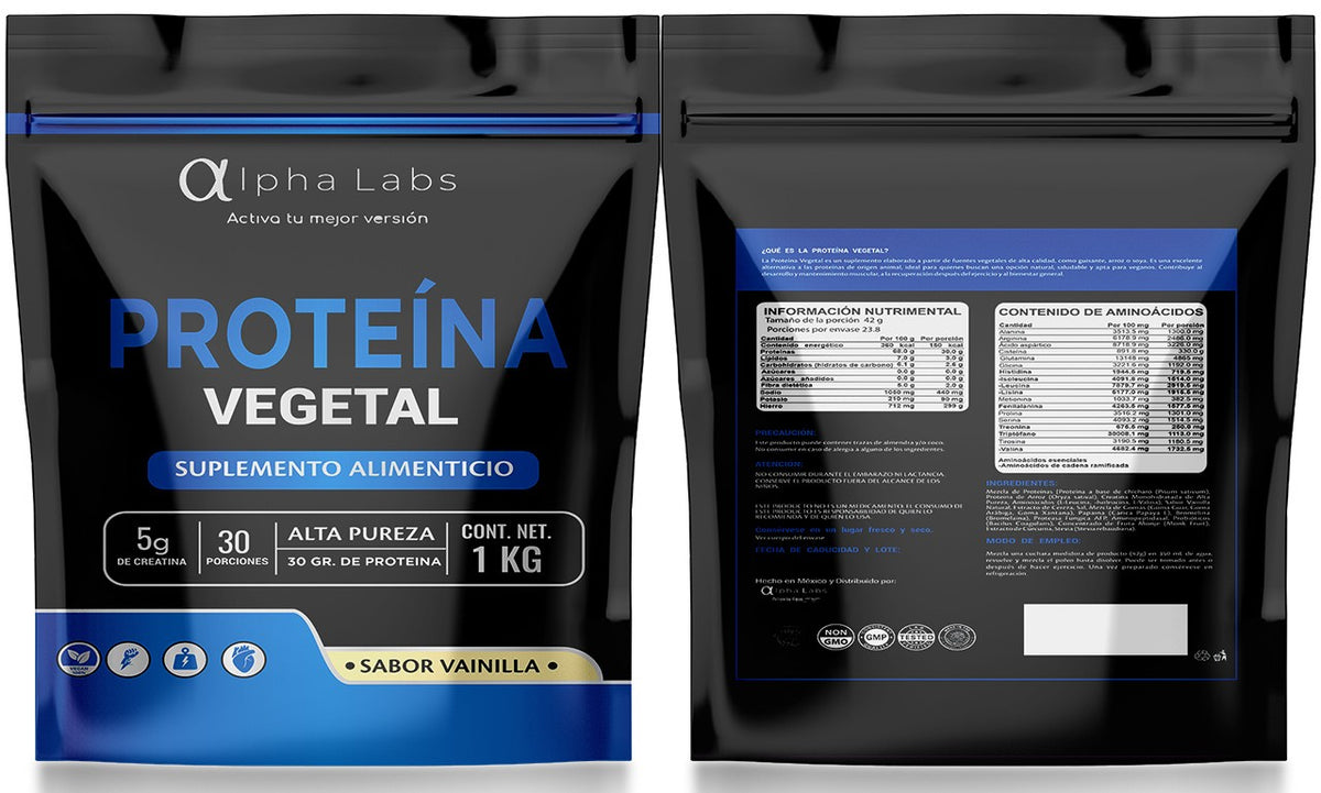 Proteína Vegetal Alpha Labs Vainilla | 30 g Proteína + 5 g Creatina | 1 kg