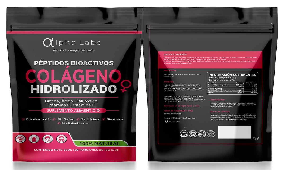 Colágeno Hidrolizado Alpha Labs | 500 g | Con Biotina y Ácido Hialurónico