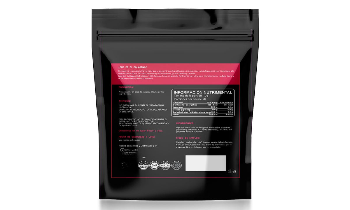 Colágeno Hidrolizado Alpha Labs | 500 g | Con Biotina y Ácido Hialurónico